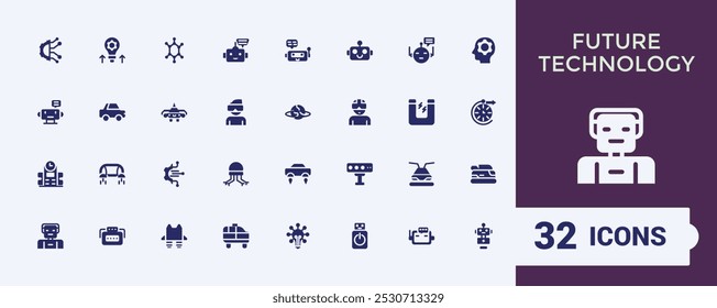 Future technology web icons in solid style. Related to social network, management, internet, network, programming and more. Editable filled icon collection. pixel perfect.