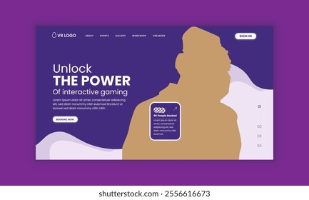 Future technology website landing page interface design or Virtual reality 3d game training workshop web design template
