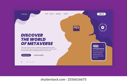 Future technology website landing page interface design or Virtual reality 3d game training workshop web design template