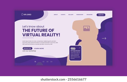 Future technology website landing page interface design or Virtual reality 3d game training workshop web design template