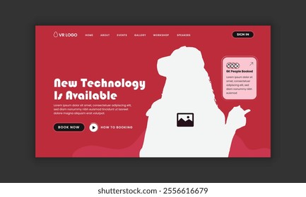 Future technology website landing page interface design or Virtual reality 3d game training workshop web design template