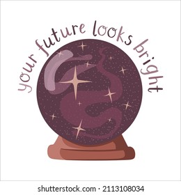 Future teller, purple fortune crystal ball with qoute and stars