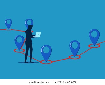The future of transportation. Businessman using laptop to search location 