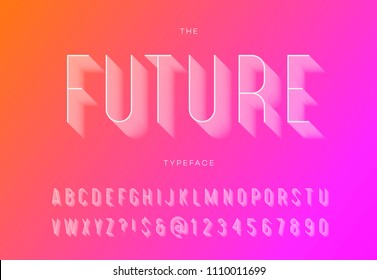 Future trendy typeface with shadow. Font modern typography sans serif style for t shirt, promotion, party poster, logo, concept, sale banner, printing, decoration, stamp. Vector 10 eps