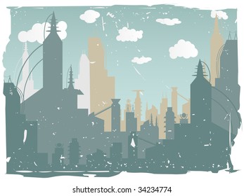 Future Urban Cityscape accented by rough borders