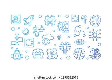 Future vector colored banner in linear style. AI and innovation concept horizontal illustration on white background