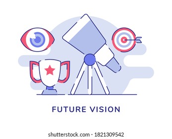 Future vision telescope background of trophy eyeball arrow target with flat outline style