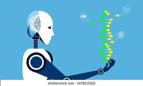 Future. Work Of Robots. CRISPR CAS9 - Genetic Engineering. Illustration Of A Study Of A Gene Editing Tool. Vector