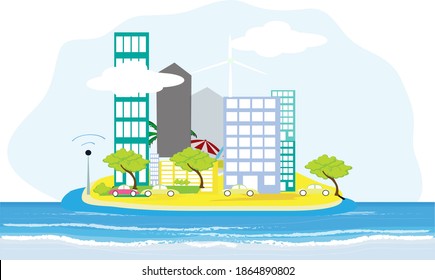 Future world, city of the sea Powered by clean energy