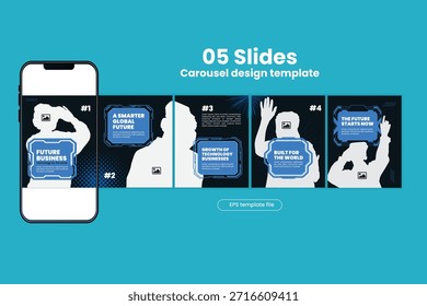 Diseño de carrusel orientado al futuro para una Tecnología virtual inmersiva y tendencias globales de innovación digital.
