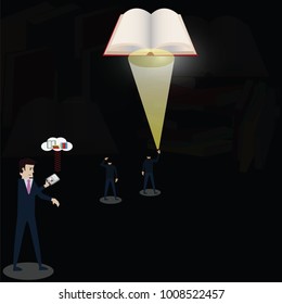 In future,everybody read ebook from book reader
,Paper's books were a rare items., vector, illustration.