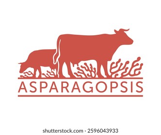 Futurefeed - ruminant livestock feed ingredient based on Asparagopsis seaweed that can reduce methane emissions. Emblem in monochrome style with cow silhouettes