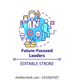 Future-focused leaders concept icon. Principle for managing innovation abstract idea thin line illustration. Leadership. Isolated outline drawing. Editable stroke. Arial, Myriad Pro-Bold fonts used