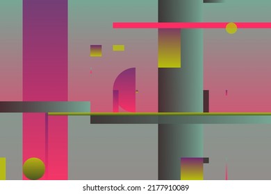 Future-looking trendy vector graphics artwork built with digital color gradients, abstract geometric shapes, and random minimalist geometry forms. 