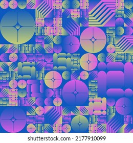 Future-looking trendy vector graphics artwork built with digital color gradients, abstract geometric shapes, and random minimalist geometry forms. 