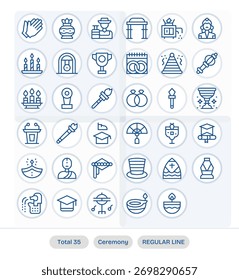 Um pacote pronto para o futuro de 35 ícones da Linha Regular para Cerimônia, escalável e fácil de gerenciar.