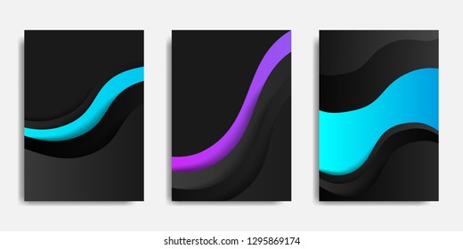 Futurism background with fluid and dynamic shapes composition in purple, blue, twilight and pink duotone gradients color.