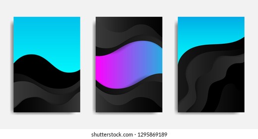 Futurism background with fluid and dynamic shapes composition in purple, blue, twilight and pink duotone gradients color.