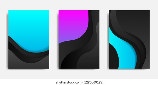 Futurism background with fluid and dynamic shapes composition in purple, blue, twilight and pink duotone gradients color.