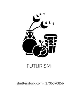 Futurism black glyph icon. Abstract cultural movement. Experimental 20th century Italian visual art. Still life painting. Silhouette symbol on white space. Vector isolated illustration