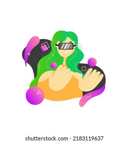 Futurism Metaverse Concept- flat abstract character female illustration