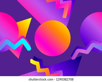Futurism seamless pattern. Gradient shape in the style of 80s. Synthwave retro background. Retrowave. Vector illustration