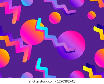 Futurism seamless pattern. Gradient shape in the style of 80s. Synthwave retro background. Retrowave. Vector illustration