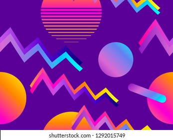 Futurism seamless pattern. Gradient shape in the style of 80s. Synthwave retro background. Retrowave. Vector illustration
