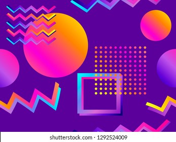 Futurism seamless pattern. Gradient shape in the style of 80s. Synthwave retro background. Retrowave. Vector illustration