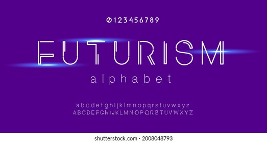 Futurism style alphabet. Decorative alphabet fonts and numbers. Minimalist type.Typography design for logos, cover, etc. Vector. EPS 10.