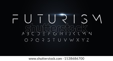 Futurism style alphabet. Thin segment line font, minimalist type for modern futuristic logo, elegant monogram, digital device and hud graphic. Minimal style letters, vector typography design.