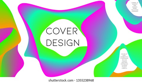 Futurist abstract vector background with hipster elements.. Bright gradient geometric cover design. 3d fluid shapes, lines composition. Poster templates set. Party flyer. Abstract lines.