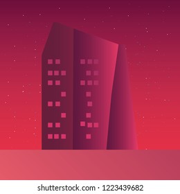 futurist building night stars scene