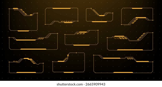 Gráficos de Vector de hud naranja futurista sobre fondo oscuro para interfaz de ciencia ficción o concepto de pantalla digital.