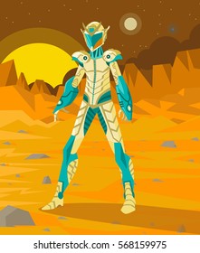 futurist spacesuit astronaut on mars