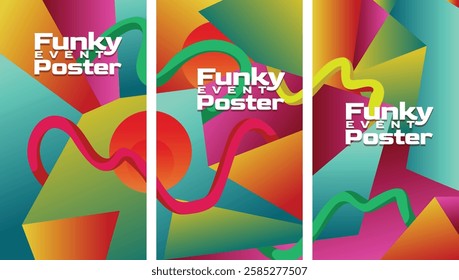 Futuristic 2000s Abstract Gradient Shapes. abstract geometric gradient  with bold lines 2000s millenium style screen size set template vector illustration.