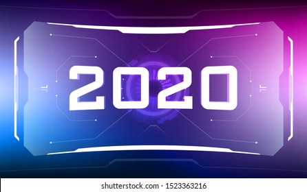 Futuristic 2020 New Year illustration. High technology digital sci fi background. Gaming greeting card