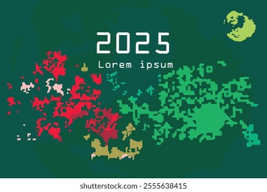 Futuristic 2025 Design – Abstract Pixel Art with Green and Red Map Elements