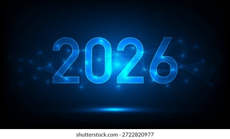 Futuristic 2026 AI technology digital abstract background with glowing blue network lines, innovation, future trends, digital transformation and advanced data connectivity, vector illustration