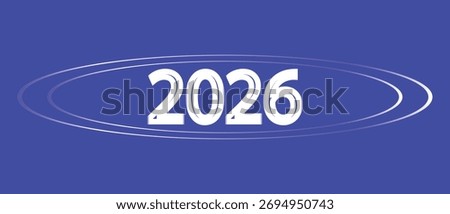 Futuristic 2026 year text with oval design element and blue background