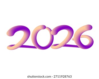 Futuristic 2026 Year Tube Script Gradient Lettering on White