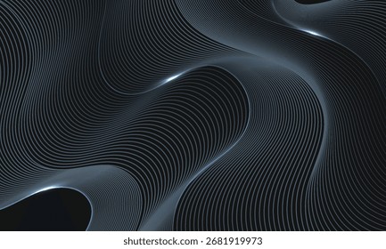 Futuristic 3D abstract background of flowing parametric lines with a glossy metallic effect. High-tech digital art for science and technology concepts.