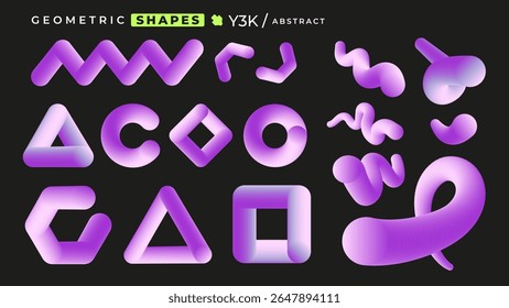 Futuristic 3D abstract shapes in vibrant purple gradients geometric and fluid forms Y3K design