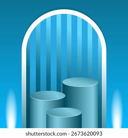 Futuristic 3D blue podium with glowing light and modern arched background, perfect for product showcase, technology presentation, or exhibition design.