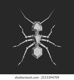 Design de robô cibernético 3d futurista, exibindo um elegante inseto mecânico com formas simétricas poligonais metálicas, perfeito para conceitos de ficção científica, arte digital para impressão e projetos de tecnologia modernos.