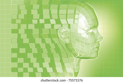 Futuristic 3D head forming from polygon pieces background