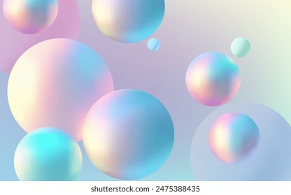 Futuristic 3D holographic composition with glowing balls on a neon blue abstract background. Modern design with geometric shapes and a minimalistic gradient. Trendy and creative element. Not AI.