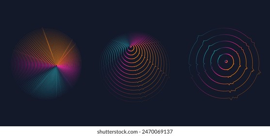 Futuristic 3D Lines Circle in Neon Vibration. Network Technology Pattern in Vector Illustration. Abstract 3d Rendering for Banner, Poster, Postcard, Brochure.