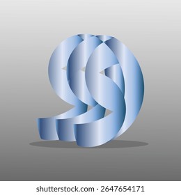 Futuristic 3D metallic quotation mark logo in silver-blue gradient, symbolizing communication, creativity, and modern media on a soft gradient background.