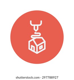 Futuristic 3D printer thin line icon for web and mobile minimalistic flat design. Vector white icon inside the red circle.